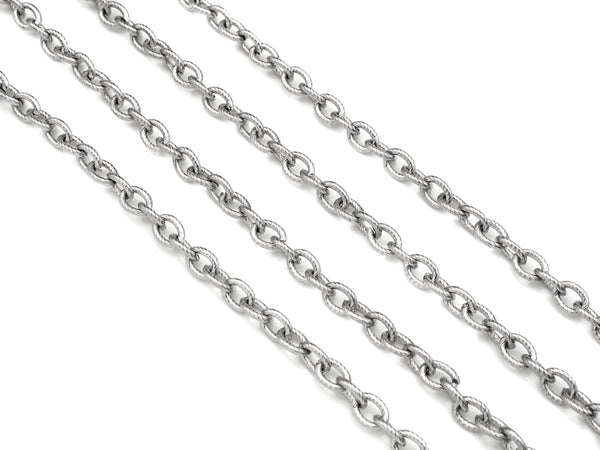 6x8mm Quality Stainless Steel Oval Link Chain by Yard, Texturized Oval Chain, Silver Unfinished Jewelry Chains, Wholesale Chain, sku#A100