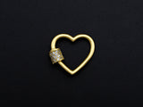 Clear CZ Micro pave Heart Shape Clasp, CZ Pave Heart Clasp, 18K Matte Gold Carabiner Clasp, heart clasp, 18mm, sku#H203
