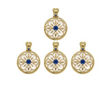 Gold Filled White Enamel Flower On Round Coin Shape Pendant, Cobalt CZ Micro Pave 14K Gold Filled Charm,Enamel Jewelry,15x20mm,Sku#CP37