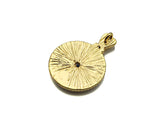 Gold Filled White Enamel Flower On Round Coin Shape Pendant, Cobalt CZ Micro Pave 14K Gold Filled Charm,Enamel Jewelry,15x20mm,Sku#CP37