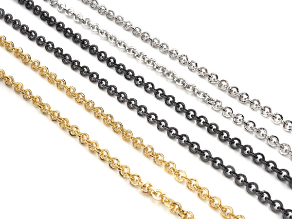 5mm Rolo Chain by Yard, 18K Real Gold Plated/ Gunmetal / Silver/ Rose Gold Paper Rolo Chain, Wholesale bulk Chain, sku#M361