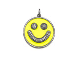 Large Pave Enamel Yellow Smiley Face 38mm Pendant, Cubic Zirconia Pave Pendant, Happy face charm, Yellow Smiley Face, Sku#ML40