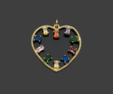 Gold Filled Colorful Baguette CZ Micro Pave Heart Shape Pendant, 14K Gold Filled Heart Charm, Necklace Bracelet Pendant,26x25mm,Sku#CP22