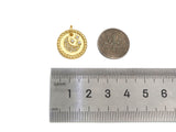CZ Micro Pave Cresent Moon Star On Round Coin Pendant, Bracelet Necklace CZ  Round Coin Pendant Charm, Silver/Gold Tone,16x16mm,sku#L461