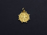 Medallion Dancing Lady Pendant, Embossment Disc Pendant, Cubic Zirconia Pendant, Gold Tone, 13mm, Sku#Z802