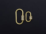 Matte Gold Clear CZ Micro pave Oval Shape Clasp, CZ Pave Clasp, 24K Gold Carabiner Clasp,10x19mm/14x28mm, sku#H204
