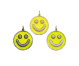 Large Pave Enamel Yellow Smiley Face 38mm Pendant, Cubic Zirconia Pave Pendant, Happy face charm, Yellow Smiley Face, Sku#ML40