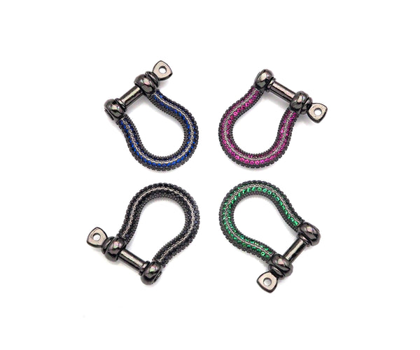 Colorful CZ Paved Buckle Shape clasp, Buckle Clasp Lock, U shape Clasp, Green/Fuchsia/Cobalt/Black Screw Clasp, 16x22mm, Sku#ML43