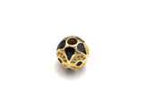 CZ Pave Round Spacer beads,  Enamel Black Dots Round Pave Ball, 11mm Cubic Zirconia Spacer Beads, sku#Z926