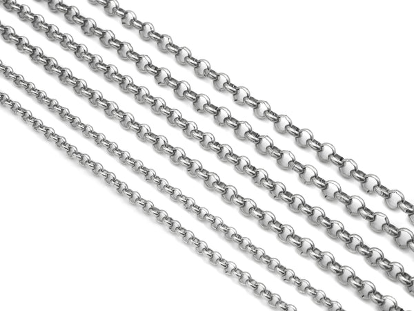 High Quality 4mm/5mm/6mm Stainless Steel Rolo Chain by Yard, Silver Unfinished Jewelry Chains, Wholesale Rolo Chain, sku#A103