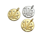 CZ Micro Pave Maple Leaf  On Round Coin Pendant/Charm,Cubic Zirconia Charm, Necklace Bracelet Charm Pendant,16x16mm, Sku#L407