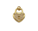 CZ Micro Pave Hollow Out Heart Shape Lock Pendant, Lock Pave Charm, Sku#F1184C