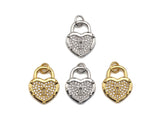 CZ Micro Pave Hollow Out Heart Shape Lock Pendant, Lock Pave Charm, Sku#F1184C