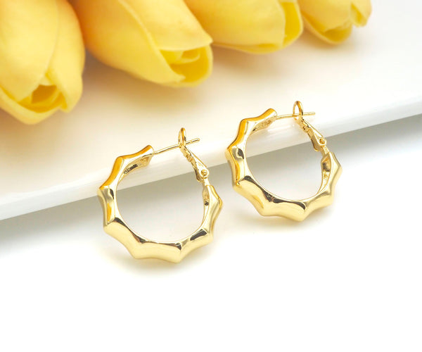 18K Gold Bamboo Hoop Earrings, Hoop Earrings, Modern thick Hoop, Everyday Earrings, Chunky Earrings, 29x34mm,sku#J311