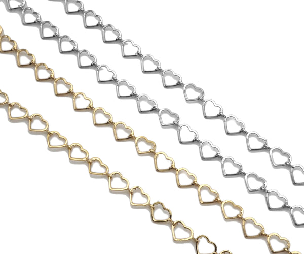 6x10mm Think Linked Open Heart Chain, 18K Gold Open Heart Linked chain By yard, Gold heart Chain, Unfinished Chain, sku#M367