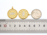 Clear CZ Evil Eye On Round Coin Shape Charm Pendant, Sku#L577