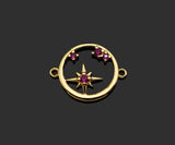 Gold Filled Fuchsia CZ Micro Pave North Star On Round Ring Shape Pendan,14k Gold Filled Charm, Necklace Bracelet Pendant,15x19mm,Sku#CP30