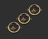 Gold Filled Fuchsia CZ Micro Pave North Star On Round Ring Shape Pendan,14k Gold Filled Charm, Necklace Bracelet Pendant,15x19mm,Sku#CP30