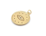 Clear CZ Evil Eye On Round Coin Shape Charm Pendant, Sku#L577