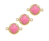 Gold Filled Pink Enamel Clover On Round Coin Shape Connector, 14K Gold Filled Clover Links, Necklace Bracelet Connector, 10x15mm, Sku#CP31