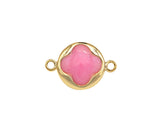Gold Filled Pink Enamel Clover On Round Coin Shape Connector, 14K Gold Filled Clover Links, Necklace Bracelet Connector, 10x15mm, Sku#CP31