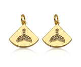 Gold Filled CZ Micro Pave Shark Tail On Fan Shape Pendant, 14K Gold Filled Charm, Necklace Bracelet Charm Pendant,15x14mm,Sku#CP32