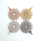 40mm Large CZ Micro Pave Shiny Radial Flower Pendant/Charm, Cubic Zirconia Paved Charm, Filigree Necklace Bracelet Charm Pendant,sku#F506