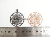40mm Large CZ Micro Pave Hollow out Flower Round Disc Pendant, Cubic Zirconia Rose Gold/Gold/Silver/Black Focal Pendant, 46x43mm, F546C