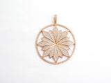 40mm Large CZ Micro Pave Hollow out Flower Round Disc Pendant, Cubic Zirconia Rose Gold/Gold/Silver/Black Focal Pendant, 46x43mm, F546C