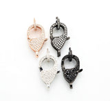 CZ Micro Pave Teardrop Lobster Claw Clasp, Cubic Zirconia Pave Lobster Clasp, Silver Black Rose Gold Plated,22x12mm, sku#H129