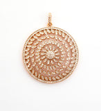 40mm Large CZ Micro Pave Hollow out Filigree Round Disc Pendant, Cubic Zirconia Rose Gold/Gold/Silver/Black Focal Pendant, 40x43mm, F498C