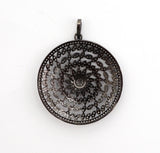 40mm Large CZ Micro Pave Hollow out Filigree Round Disc Pendant, Cubic Zirconia Rose Gold/Gold/Silver/Black Focal Pendant, 40x43mm, F498C