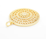 40mm Large CZ Micro Pave Hollow out Filigree Round Disc Pendant, Cubic Zirconia Rose Gold/Gold/Silver/Black Focal Pendant, 40x43mm, F498C