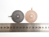 40mm Large CZ Micro Pave Hollow out Filigree Round Disc Pendant, Cubic Zirconia Rose Gold/Gold/Silver/Black Focal Pendant, 40x43mm, F498C