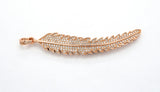 61mm Long CZ Micro Pave Feather Leaf Pendant, Gold/Rose gold/Black/Silver,  Cubic Zirconia Pave Pendant/Charm,sku#F510