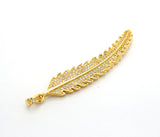 61mm Long CZ Micro Pave Feather Leaf Pendant, Gold/Rose gold/Black/Silver,  Cubic Zirconia Pave Pendant/Charm,sku#F510