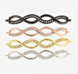 CZ Micro Pave Double Infinity Connector for Bracelet/Necklace,Silver/Gold/Rose Gold/Black Spacer Connector/Link Connector,6x41mm,sku#E405