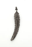 61mm Long CZ Micro Pave Feather Leaf Pendant, Gold/Rose gold/Black/Silver,  Cubic Zirconia Pave Pendant/Charm,sku#F510