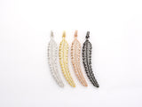 61mm Long CZ Micro Pave Feather Leaf Pendant, Gold/Rose gold/Black/Silver,  Cubic Zirconia Pave Pendant/Charm,sku#F510