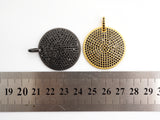 30mm CZ Fully Micro Pave Large Disc Pendant,Gold/Black Tone, Black Cubic Zirconia Big Pave Disc Charm Pendant, sku#F501