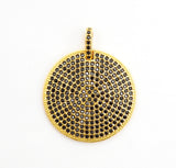 30mm CZ Fully Micro Pave Large Disc Pendant,Gold/Black Tone, Black Cubic Zirconia Big Pave Disc Charm Pendant, sku#F501
