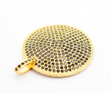 30mm CZ Fully Micro Pave Large Disc Pendant,Gold/Black Tone, Black Cubic Zirconia Big Pave Disc Charm Pendant, sku#F501