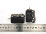 Rare Large Size Black Obsidian Buddha Head Pendant, Pave Crystal Rhinestone Encrusted Buddha Pendant,37x52x10mm,sku#V21