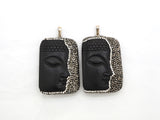 Rare Large Size Black Obsidian Buddha Head Pendant, Pave Crystal Rhinestone Encrusted Buddha Pendant,37x52x10mm,sku#V21