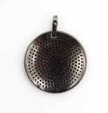 30mm CZ Fully Micro Pave Large Disc Pendant,Gold/Black Tone, Black Cubic Zirconia Big Pave Disc Charm Pendant, sku#F501