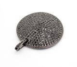 30mm CZ Fully Micro Pave Large Disc Pendant,Gold/Black Tone, Black Cubic Zirconia Big Pave Disc Charm Pendant, sku#F501