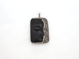Rare Large Size Black Obsidian Buddha Head Pendant, Pave Crystal Rhinestone Encrusted Buddha Pendant,37x52x10mm,sku#V21