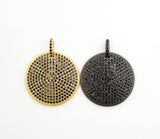 30mm CZ Fully Micro Pave Large Disc Pendant,Gold/Black Tone, Black Cubic Zirconia Big Pave Disc Charm Pendant, sku#F501