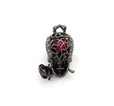 3D CZ Micro Pave Skull with Rose flower Moving Ball Pendant,Cubic Zirconia Skull Charm, Black/Silver/Rose gold/Gold Pendant,30x20mm,sku#F527