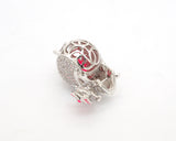 3D CZ Micro Pave Skull with Rose flower Moving Ball Pendant,Cubic Zirconia Skull Charm, Black/Silver/Rose gold/Gold Pendant,30x20mm,sku#F527